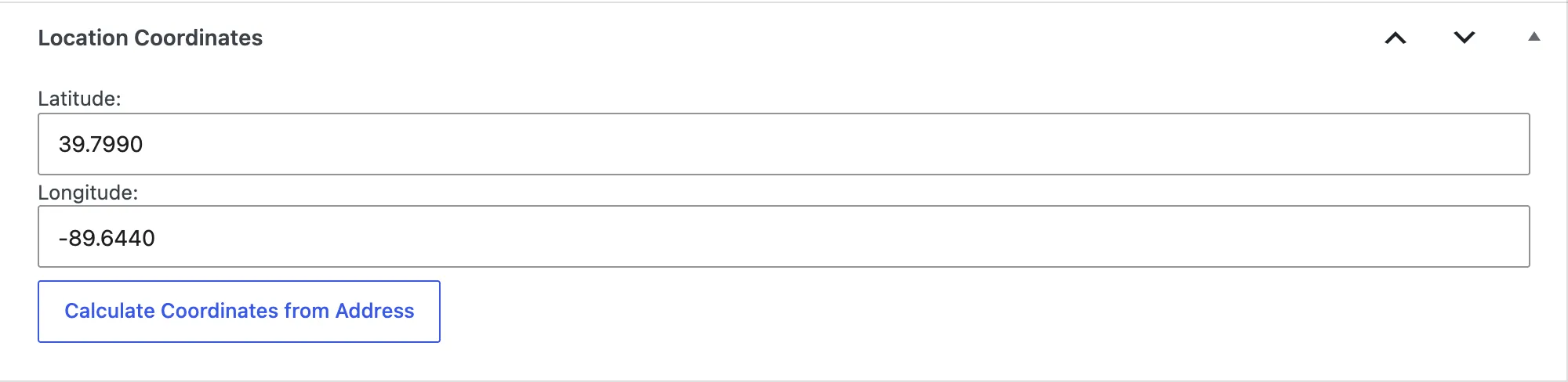 The Location Coordinates box
